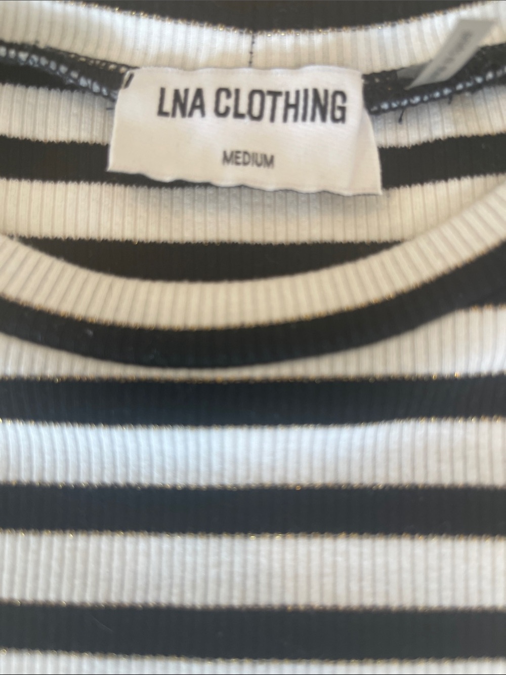LNA Ribbed Long Sleeved Top Striped Ivory, Black, Gold Size Medium Like New